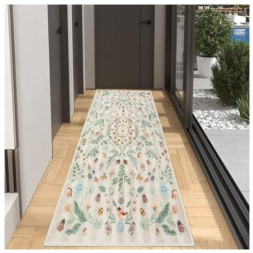 BORKOY Läufer Teppich Flur Lang 80x500cm Beige rutschfest Waschbar Bettvorleger Boho Flurteppich Küchenläufer Teppichmatte Flurläufer Weich Für Eingang Wohnzimmer Waschküche Korridor
