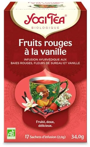 YOGI TEA Fruits Rouges à la Vanille Bio – Infusion Sans Caféine – Baies Fruitée, Hibiscus & Vanille Gourmande – Saveur Douce & Apaisante – Bien-Être & Relaxation – 17 Sachets