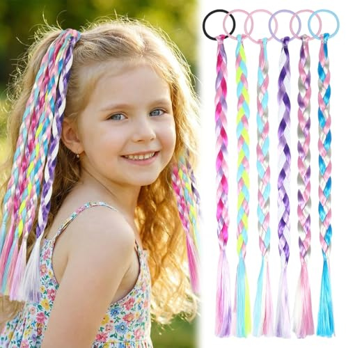 Confezione da 6 ciocche di capelli colorate, 42 cm, trecce colorate sfumate con fascia elastica, set di capelli per feste, festival, decorazioni regalo