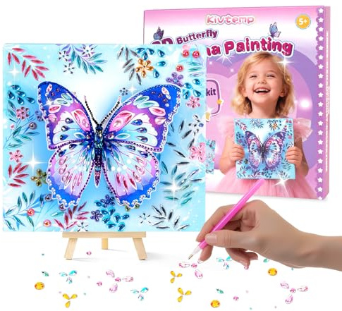 UTK Diamond Painting Set für Kinder Mädchen 6-10 Jahre, 5D DIY Diamant Malerei Schmetterling Bastelset, Kreatives Basteln für Anfänger, Geschenk für Mädchen Geburtstag Weihnachten
