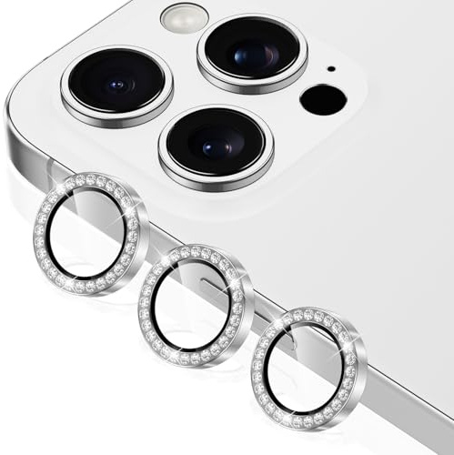 Coiwxmoi Protezione Fotocamera per iPhone 16 Pro/16 Pro Max,Pellicola Vetro Glitter Copri Telecamera Camera Proteggi Obiettivo HD Trasparente Lente Durezza 9H Anti-graffio Bling Diamond,Argento