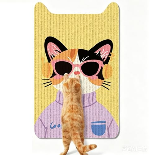 rexinwadfu Selbstklebend Kratzmatte Katze, 50 x 80cm Groß Kratzbretter Katze Wand mit Cartoon Muster, Katzen Kratzbrett für Sofa Wand Boden, Möbelschutz