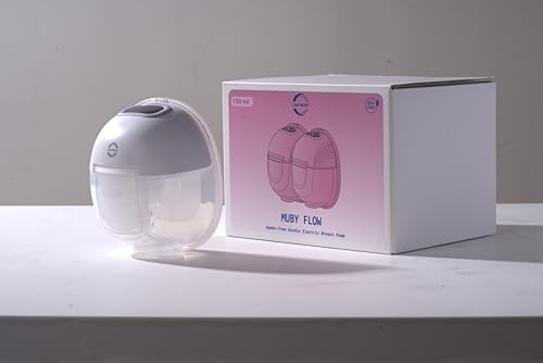 MUBY Flow Wearable Breast Pump Hands-Free, Double Electric Pump with 4 Modes & 9 Levels, Ultra Quiet 45dB, Rechargeable, Portable in-Bra Pump, BPA Free, 19/21/24mm Flanges, Low Noise.