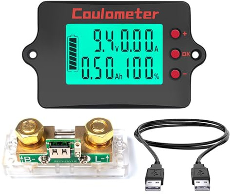 Tsophreniq Misuratore Amplificatore Carica contatore Coulomb della Batteria Monitoraggio accurato delle tensioni da 8 V a 120 V per Veicoli elettrici Amperometro Carica