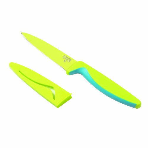 KUHN RIKON 22089 Messer Colori 2 Rüstmesser grün/blau Gemüsemesser ergonomischer GriffKarbonstahl antihaftbeschichtet 21 cm m. Klingenschutz