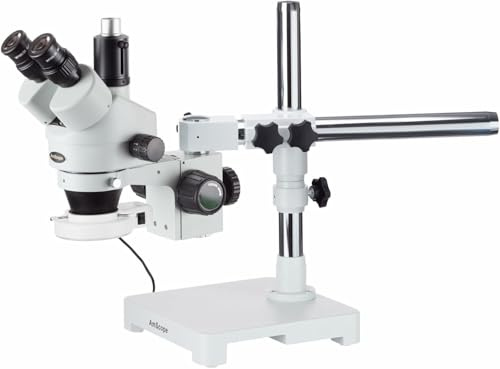 AmScope SM-3TX-54S Boom Ständer Trinokulares Zoom Stereomikroskop mit 54 LED Licht, 3.5X-45X, Weiß