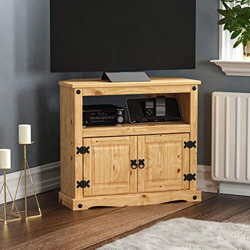 Vida Designs Corner TV Cabinet, 2 Door, Waxed Solid Pine Wood, Traditional, Rustic, 70 x 77.5 x 40