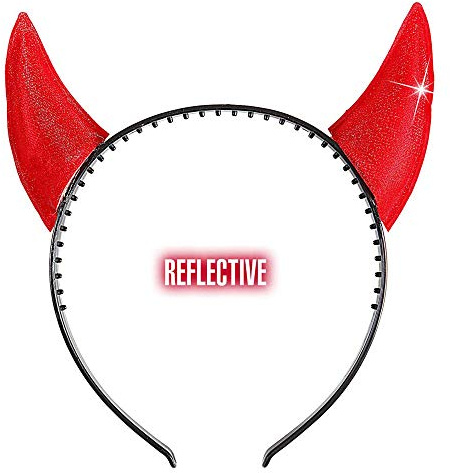 Widmann 5321D - Haarreif Teufelshörner, Rot reflektierend, Teufel, aus Kunststoff, Accessoire, Zubehör, Verkleidung, Kostüm, Karneval, Halloween, Mottoparty