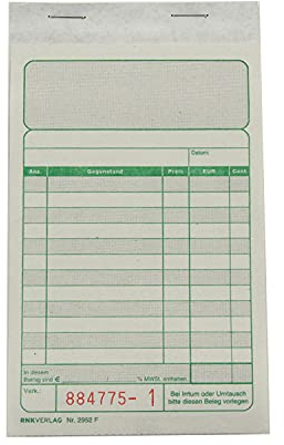RNKVERLAG 2952F - Kassenblock - zweifarbig, oben geheftet, 2 x 50 Blatt, nummeriert, 96 x 167 mm
