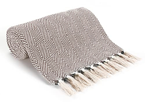 EHC Luxury Reversible Super Soft Cotton Diamond Large Throw For Sofa, Double Bed, Armchair - Beige, 150 x 200 cm