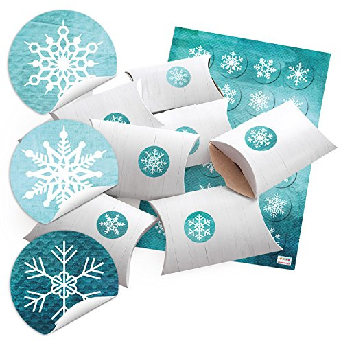 Logbuch-Verlag 24 kleine weihnachtliche Schachteln für Geschenke weiß türkis 14,5 x 10,5 x 3 cm Verpackung