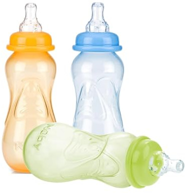 Nuby Non-Drip Standard Neck Bottles, 10 Ounce, Colors May Vary, 3 Count (Pack of 1)