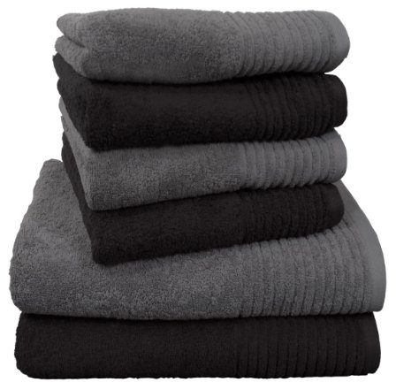 Dyckhoff Handtuchset Brillant, 2 Badetücher 70 x 140 cm und 4 Handtücher 50 x 100 cm, 6-teilig, schwarz-grau