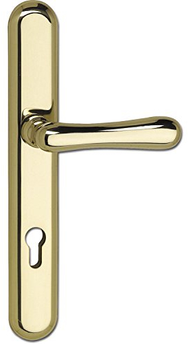 Marchesi 5x Sicherheits-Drückergarnitur ELEGANT/22 - auf Langschild Profilzylinder Entfernung 88mm, für Türstärke bis 80mm, Messing poliert PVD