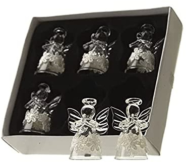 Heaven Sends Box of 6 Small Glass Angel Christmas Tree Decorations with White Flower Band (4.5cm)