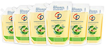 CD, Handwaschlotion 'Avocado' im Nachfüllbeutel 6 x 500 ml feuchtigkeitsspendende Waschlotion auch zur Gesichtsreinigung frischer Duft seifenfreie vegane Körperpflege, 3000 milliliter