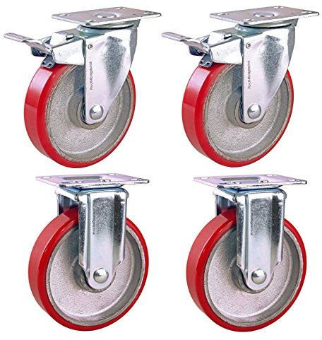 4 Stück: je 110 kg Schwerlastrollen: 2 gebremste Lenk + 2 Bock, Ø 125 mm, PU-Rollenbelag, M, 01893