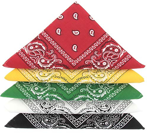 KARL LOVEN Bandanas Pack 100 % bomull Paisley halsduk huvud hals halsduk – 5-pack eller 20-pack, Grön gul röd vit svart, 5er förPackaning