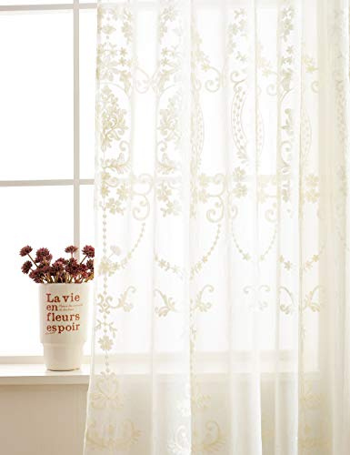 Lactraum Vorhänge Wohnzimmer Weiß Tranparent Bestickt Vintage Klassische Voile Dicht mit Universalband 145 x 245 cm