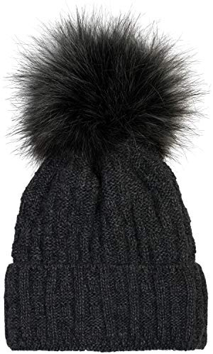 styleBREAKER Cuffia con pompon lavorato a maglia unisex con fodera in pile e motivo intrecciato, berretto con pompon in pelliccia sintetica invernale Made in Polen 04024171, colore:Grigio scuro a pois