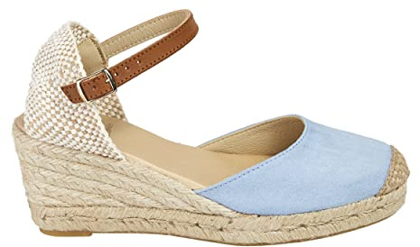Alpargatas Cuña Cómoda Mujer Hechas en España - Sandalias Yute Natural | Plantilla Foam Acolchada, Cierre Hebilla y Tejido Técnico Transpirable - Zapatos Artesanales Cómodos para Verano y Caminar