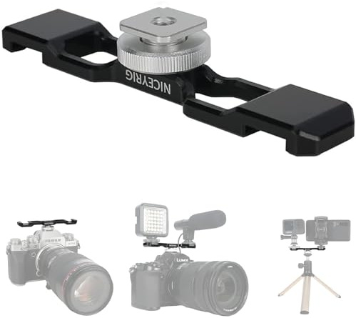 NICEYRIG Duale Cold Shoe Mount Adapter,Kamerakäfig/Stativ Dual Mount Cold Shoe Plate Verlängerung Adapter für Mikrofon/LED Video Light - 432