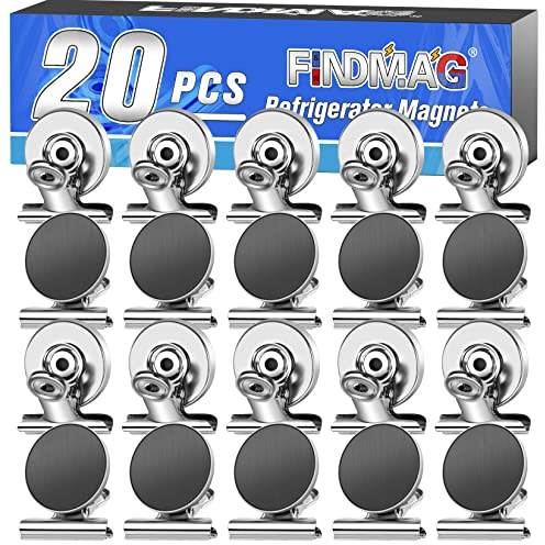 20er Kühlschrank Magnet Silber, Magnete für Magnettafel mit Klammern im Set | Magnete stark, kratzschonende Auflagen, sicherer Halt für Fotos, Notizen sowie Unterlagen in Schule, Haushalt und im Büro