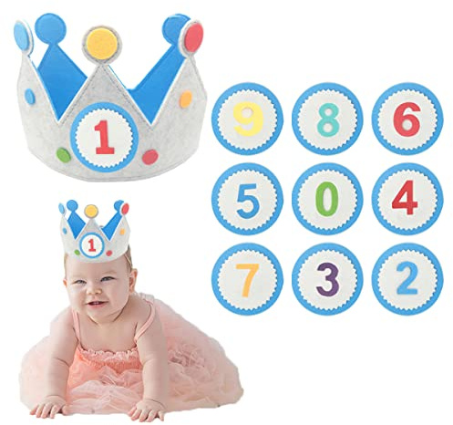 Jrzyhi Geburtstagskrone Kinder Krone Geburtstag Stoff Kinderkrone Geburtstag Kinderkrone Stoffkrone Geburtstagskrone Wollprinz Geburtstagskrone für Junge Mädchen Mit Auswechselbaren Zahlen Von 1-9