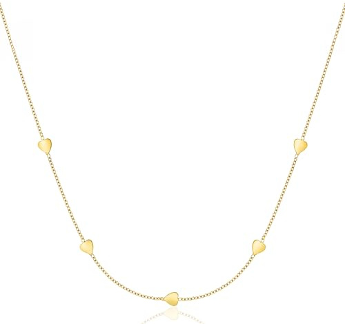 Miore Schmuck für Damen Herzen Collier Halskette mit kleinen Herzchen klassische Anker Kette aus Gelbgold 9 Karat 375 Gold, Länge 40-42 cm verstellbar