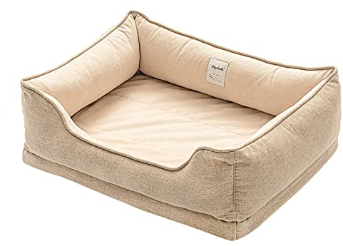 LilyAbeille Hundebett, Katzenbett, Orthopädische Hundebetten Waschbar für Kleine Hunde, Abnehmbar, Flauschig, Bissfest Hundekorb Hundesofa Katzenkorb (60 * 50 * 20 cm, Aprikose)