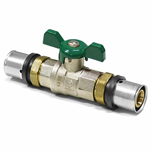 Pipetec Press- DVGW Kugelhahn Alu-Verbundrohr 16 x 2 mm Flügelgriff grün, inkl. beigl. Hebelgriff