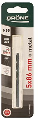 GRÖNE Metallbohrer - Bohrer - HSS-Stahl - Kompatibel mit herkömmlichen Bohrfuttermaschinen - Hohe Schnittgeschwindigkeit - Überhitzt Nicht - 5mm 1 Stk.