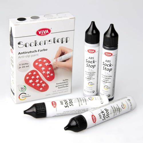 Viva Decor Sockenstopp 4x28ml Set - Anti-Rutsch-Lösung für Socken - Schwarz, Weiß, Perlgrau, Transparent