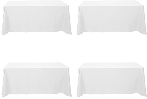 wethug 4 Pack White Tablecloths for 6 Foot Rectangle Tables 90 x 132 Inch - 6ft Rectangular Bulk Linen Polyester Fabric Washable Long Table Clothes for Wedding Reception Banquet Birthday Party Buffet