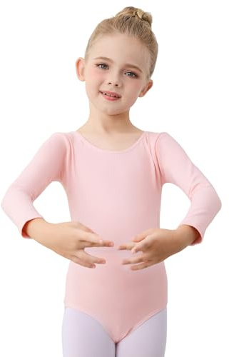 boruizhen Ballet Leotard for Girls, Long Sleeve Dance Leotard, Cross Strap Kids Ballet Outfit 3-4 Years Pink