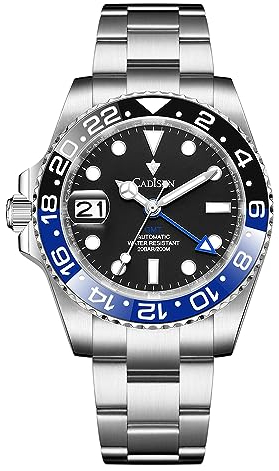 CADISEN Automatik Uhr Herren Mit Gangreserve GMT Edelstahl Saphirglas Wasserdicht Armbanduhr Uhren Männer (8217 Blau Schwarz)