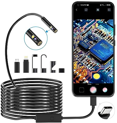 1920P HD Dual Lens Snake Inspection Endoskop, Pancellent Typ C Endoskop, Scope Kamera mit 8 LED Leuchten für Android und iOS Smartphone, iPhone, iPad, Samsung(5M)