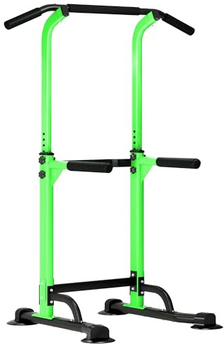 SogesPower Power Tower Dip Station Barra per trazioni per palestra a casa, altezza regolabile, attrezzatura per allenamento di forza, stazione per trazioni, verde