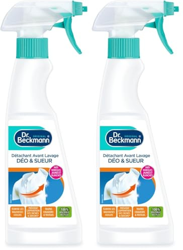 Dr. Beckmann Détachant Avant Lavage Déo & Sueur | Ultra efficace sur les traces jaunes et blanches | 250 ml (Lot de 2)