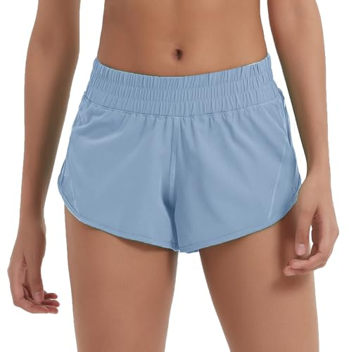 Husnainna Sportshorts för kvinnor 6,3 cm hög midja, löparshorts med dragkedja, sportshorts, elastiskt band, träningsshorts, 021 Blåregn Lila, S
