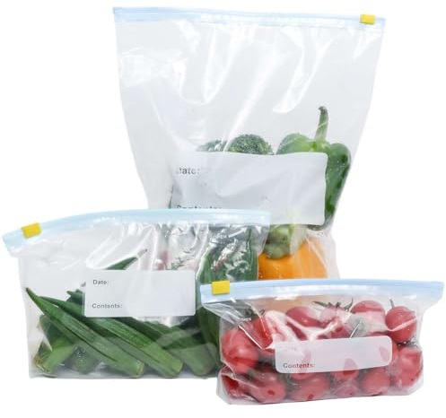 QIYIG 60 Stück Gefrierbeutel, Sandwich, groß, wiederverwendbar, Lebensmittelbeutel, Suppenaufbewahrung, Druckverschlussbeutel (S + M + L (60 Beutel))