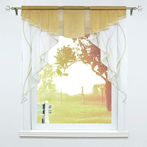 SCHOAL Scheibengardinen Küche Transparente Bistrogardinen Voile Kurzgardinen Kleinfenster Gardinen mit Tunnelzug 1 Stück BxH 120x125cm Sand