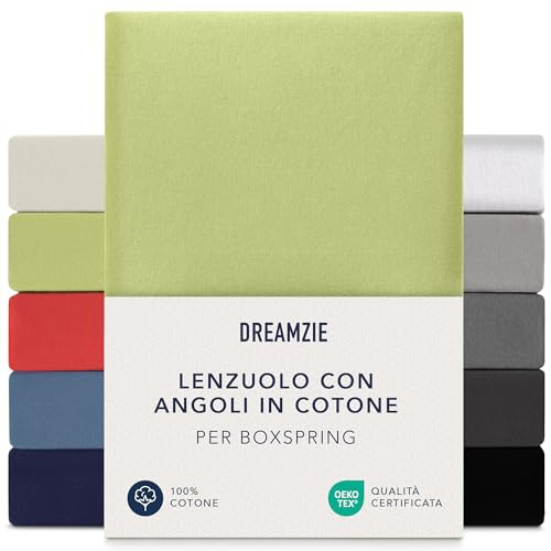 Dreamzie - Sabana Bajera para Boxspring - 180x200cm / 200x200cm - Algodón | Verde · Sábanas Ajustables Para Colchón · Hasta 37cm de Altura · Oeko Tex Certificado · 100% Algodón · 360° Elastico