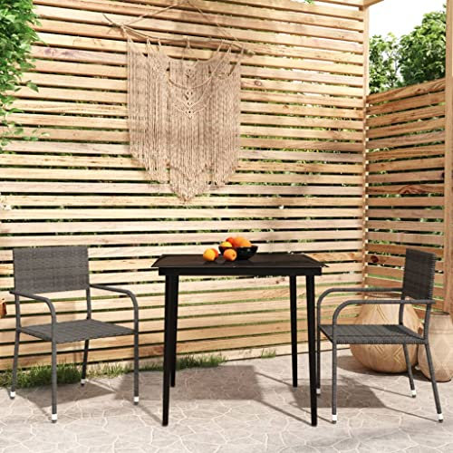 Homgoday Gartenmöbel-Set, 3-teilig, Grau, Stuhl, Sessel, Tisch, Küche, Außenbereich, Terrasse, Balkon, Gartenmöbel