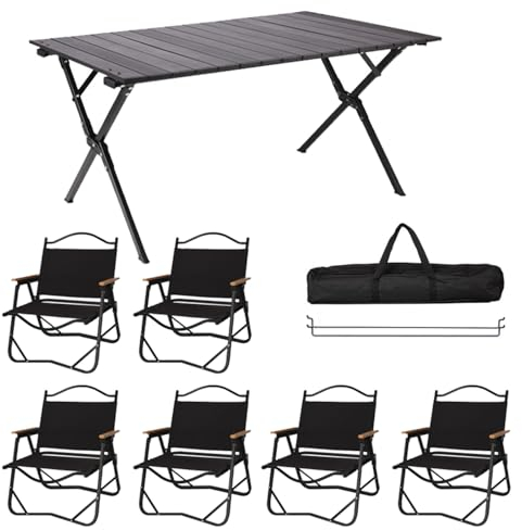 Campingstühle 6er-Set mit 1 Tisch, Klappstühle für den Außenbereich, Campingtisch, Rasen, Faltbarer Stuhl mit Aufbewahrungstaschen für Reisen im Freien
