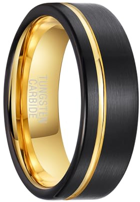 SOXEMAN 1 anillo de acero de tungsteno negro atmosférico para hombres y mujeres con superficie ancha de carburo de tungsteno dorado de 8 mm entre ranuras, anillo de boda simple y moderno