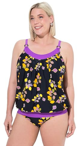 Ulla Popken Tankini, Enya Dg, Zitronenranken Juego, Negro, 58-60 Mujeres