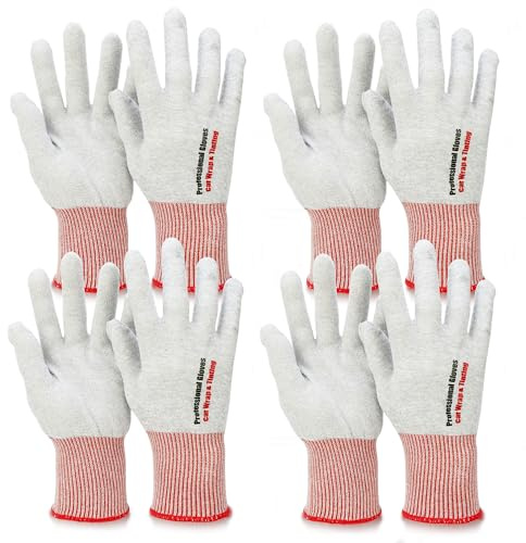 Umaki ESD antistatische Kohlefaser-Handschuhe, Touchscreen-Sicherheitshandschuhe, atmungsaktiv, leicht, Arbeitshandschuhe für Autofolien, Elektronikreparatur, Industriearbeiter, 4 Stück