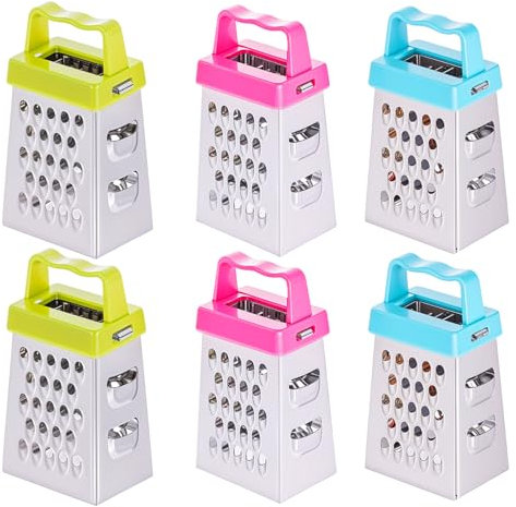 Ptwola 6 mini ralladores de queso, rallador profesional de acero inoxidable, cortador de mano fino grueso con 4 lados, caja pequeña, trituradora de alimentos, rallador seguro para cocina, queso, ajo,