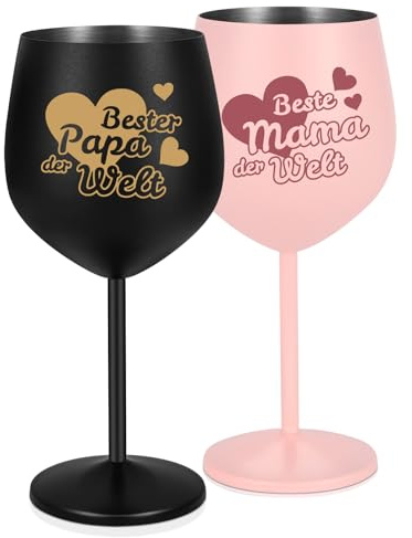 Livole Geschenke für Mama und Papa, mutter und vatertags geschenk, Geschenk zum Muttertag Vatertag, Weihnachten, Beste Mama Papa Gläs, 550ml Weingläser aus Edelstahl, Cocktailgläser, 2er Pack